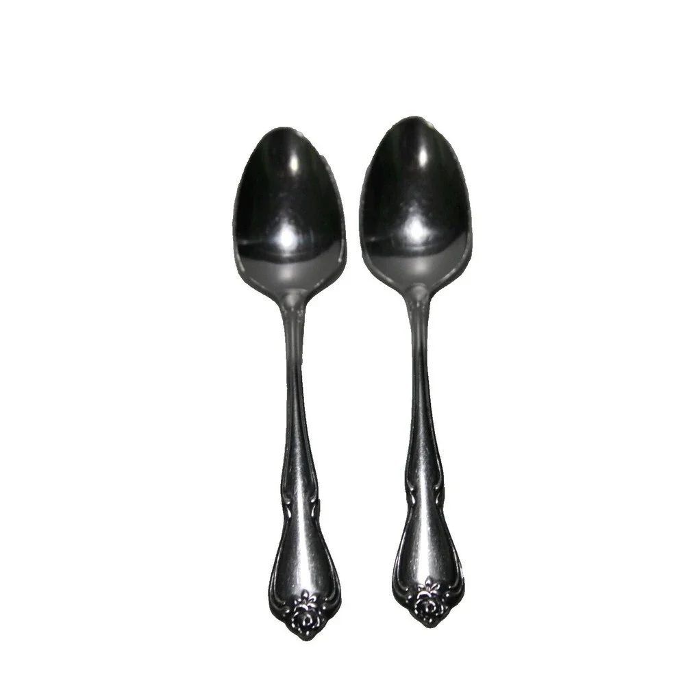 Oneida Ltd 1881 Rogers True Rose Arbor Rose Stainless Flatware 2 Tea Spoons